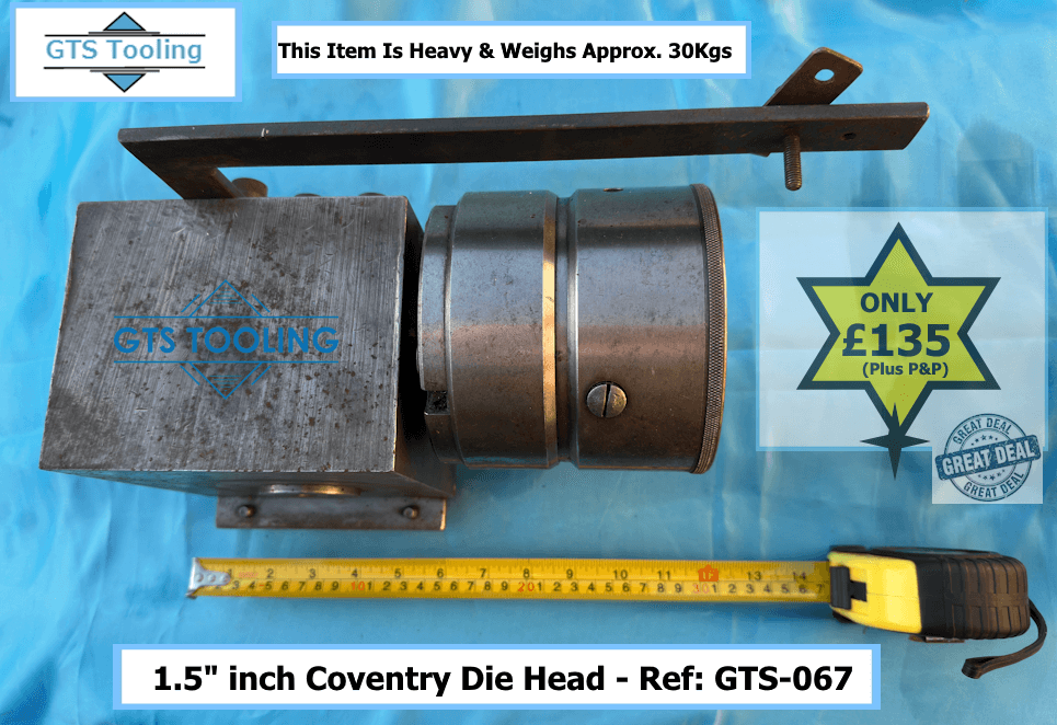 1.5" Coventry Die Head, Top View of Product showing tape measure.