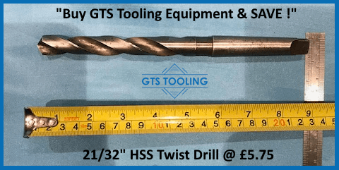 21/32" Diameter HSS Morse Taper Shank Twist Drill - Showing the full length