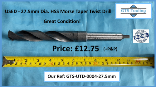 27.5mm Diameter HSS Twist Drill Taper Shank £12.75 (Used)