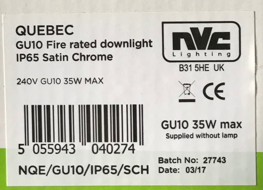 •
QUEBEC GU10 lampholder
IP 6565 lighting Fire Rated Downlighting