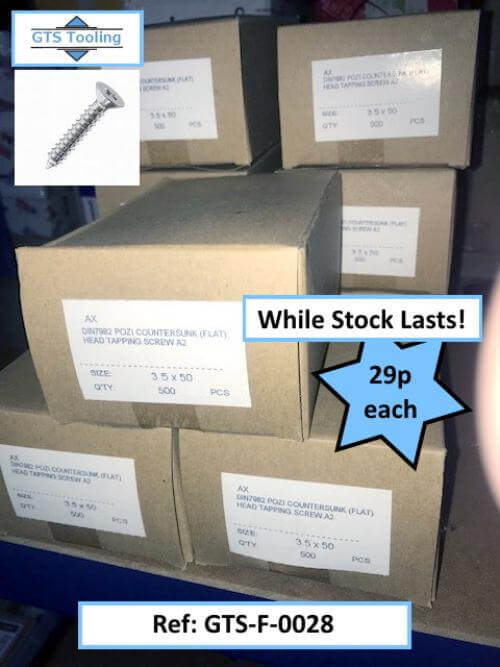 3.5x50mm (AX), Self Tappers, Flat Head Screws, Counter Sunk, (A2) DIN7982 (Ref: GTS-F-0028)