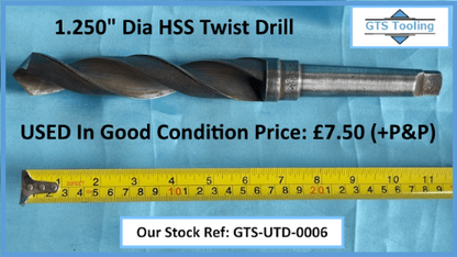 image of 1.25 inch diameter HSS twist drill showing the condition, full length and price of only £7.50 