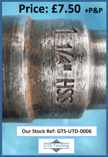 image of one and a quarter inch diameter HSS twist drill showing the close up of the drill's details 