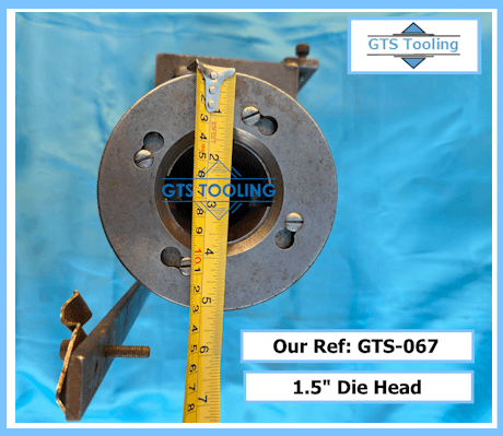 1.5" Coventry Die Head, Face View of Product showing outside and inside dia. of the head with a tape measure.. 