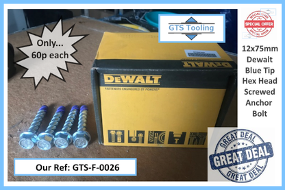 12x75mm, Dewalt Blue Tip, Hexagon Head, Concrete ANCHOR BOLT, NEW - (Our Ref: GTS-F-0026)