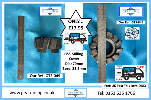 70mm, High Speed Steel, Milling Cutter, Previously Used, Price Only £17.95 Free Delivery UK Only,, (Our Ref: GTS-049)