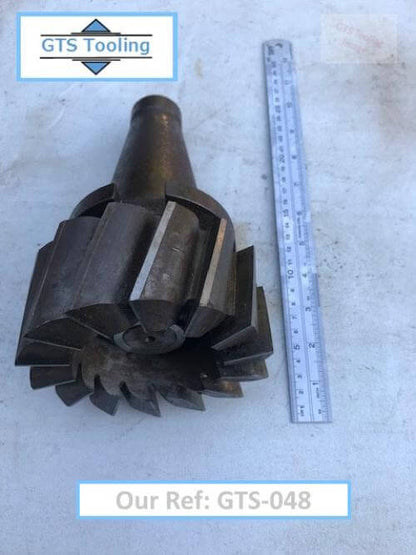 Heavy Duty 5" Dia. High Speed Steel Milling Cutter, 14x HSS Cutting Blades, With Taper Machine Spindle Toolholder. (Ref: GTS-048)