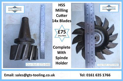 Image of HSS High Speed Steel Milling Cutter Complete with Machine Spindle Holder.