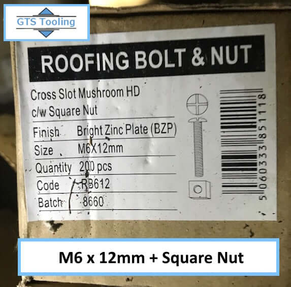 M6 x 12mm Roofing Bolt & Square Nut - (Our Ref: GTS-F-0060)