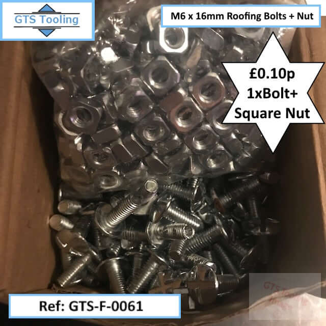 M6x16mm Mushroom Head Screws plus square nuts. Priced at 10p each for 1x Screw & Square Nut.