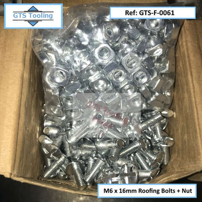 Image of an Open Box of  200x Cross Slot Mushroom Head Screws. Size M6x16mm. Complete with Square Nut.