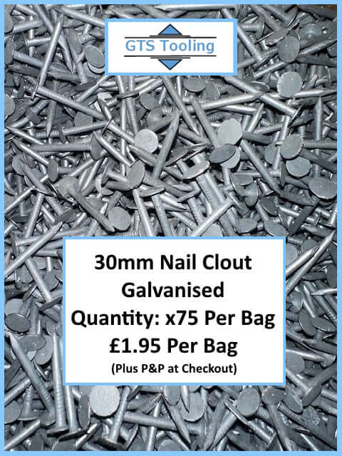 30mm Galvanized Nail Clouts. Only £1.95 Per Bag Quantity of 75 Pieces. (Our Ref: GTS-FN-020)