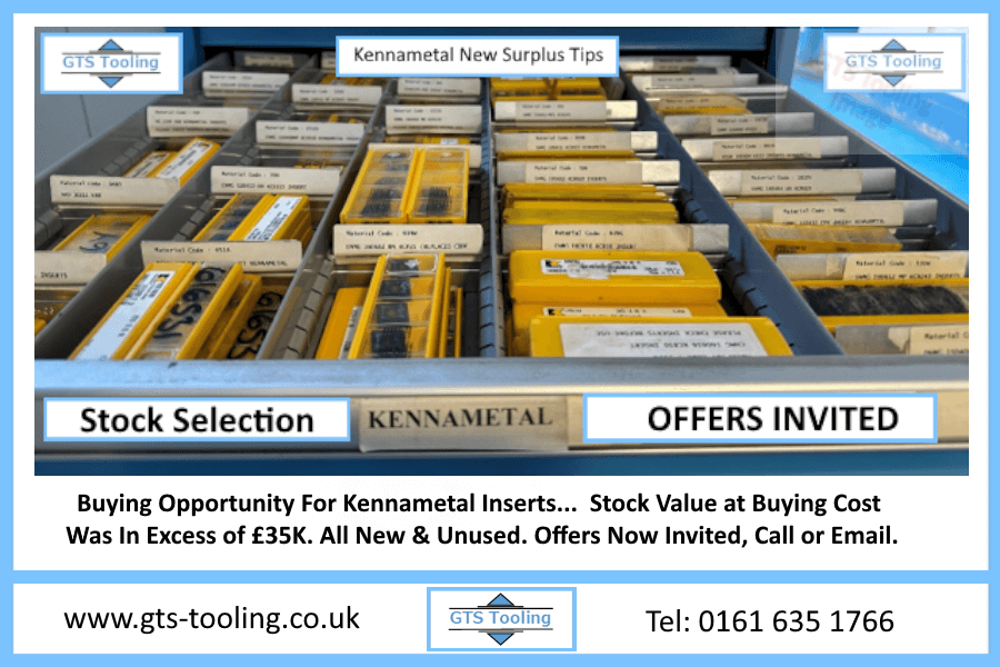 Sample of Surplus NEW Kennametal carbide tip inserts in an engineering storage drawer. Sample of what is currently available. More Kennametal details of what is available on request from GTS Tooling & Equipment.