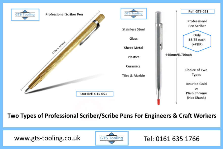 image of  two types of pen scriber from GTS Tooling. Adjustable scribing pen for marking out of various hard materials.