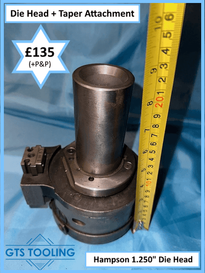 Hampson CHS Coventry Die Head showing GTS Price of £135 plus P&P, with measure showing length of head and spigot.