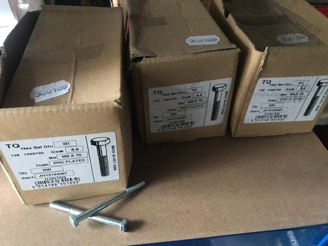 Image of three boxes of M6x70mm, Hexagon Head BOLTS, Zinc Plated, DIN 931 Available from GTS-Tooling.co.uk