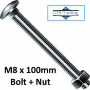 M8 x 100mm, Timber Mate, Cup Square Neck Bolt & M8 Nut, Fully Threaded, DIN603/555, Grade 4.8, Zinc & Clear, (Our Ref: GTS-F-0030-1)