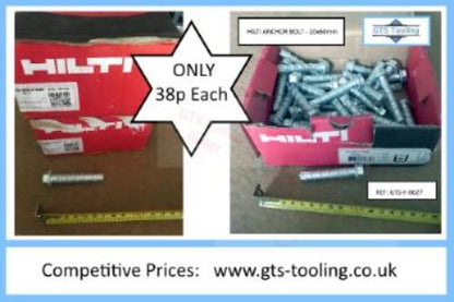 image of NEW HILTI , 10mm x 60mm, box full of anchor bolts from GTS-Tooling online store. Priced at ONLY 38p. (£0.38 each)
