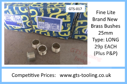 25mm, BRASS Bush, FineLine, Type LONG, (Only 29p Each)