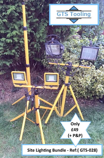 Work Site Lighting Complete With 3 x Extending Tripods, 110v Twin Lights, 240v Twin Lights - (Ref: GTS-028)