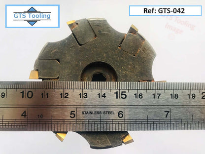 a 75mm diameter,  image of a Sandvic Coromant Milling Cutter. with 6 x station,  tungsten carbide throwaway tip inserts from GTS-Tooling.co.uk. GTS reference number GTS-042