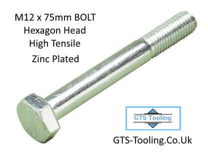 M12 x 75mm Hexagon Head, BOLT, High Tensile Steel, Grade 8.8, DIN931, Zinc & Clear CR-3, ONLY: £0.25p each, (Our Ref: GTS-F-0003-75)