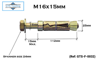 M16 x 15mm, Mason Mate, Hexagon Head, Loose Bolt Shield Anchor, Zinc & Clear, (Our Ref: GTS-F-0032)