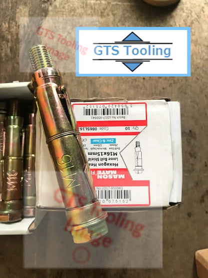 Image of actual M16 x 15mm, Hexagon Head, Anchor Bolt, Loose Bolt Shield Anchor  with box. Only £5.99 each from GTS Tooling Online Store.