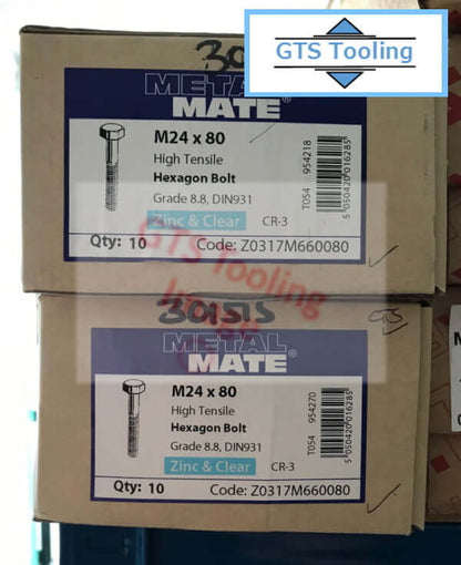 M24x80mm, Hexagon Head, BOLT High Tensile, Grade 8.8, DIN931, Zinc & Clear, CR-3, Code: Z0317M660080