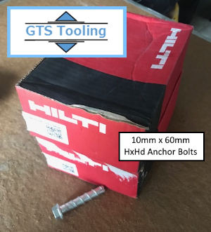 image of box of NEW HILTI , 10x 60mm, anchor bolts from GTS-Tooling online store. Priced at ONLY 38p. (£0.38 each) 
